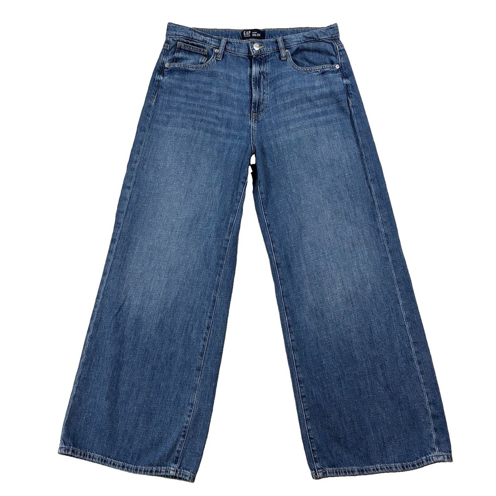 GAP High Rise Wide Leg Medium Wash Blue Jeans Women 12 90s Minimalist Retro Prep